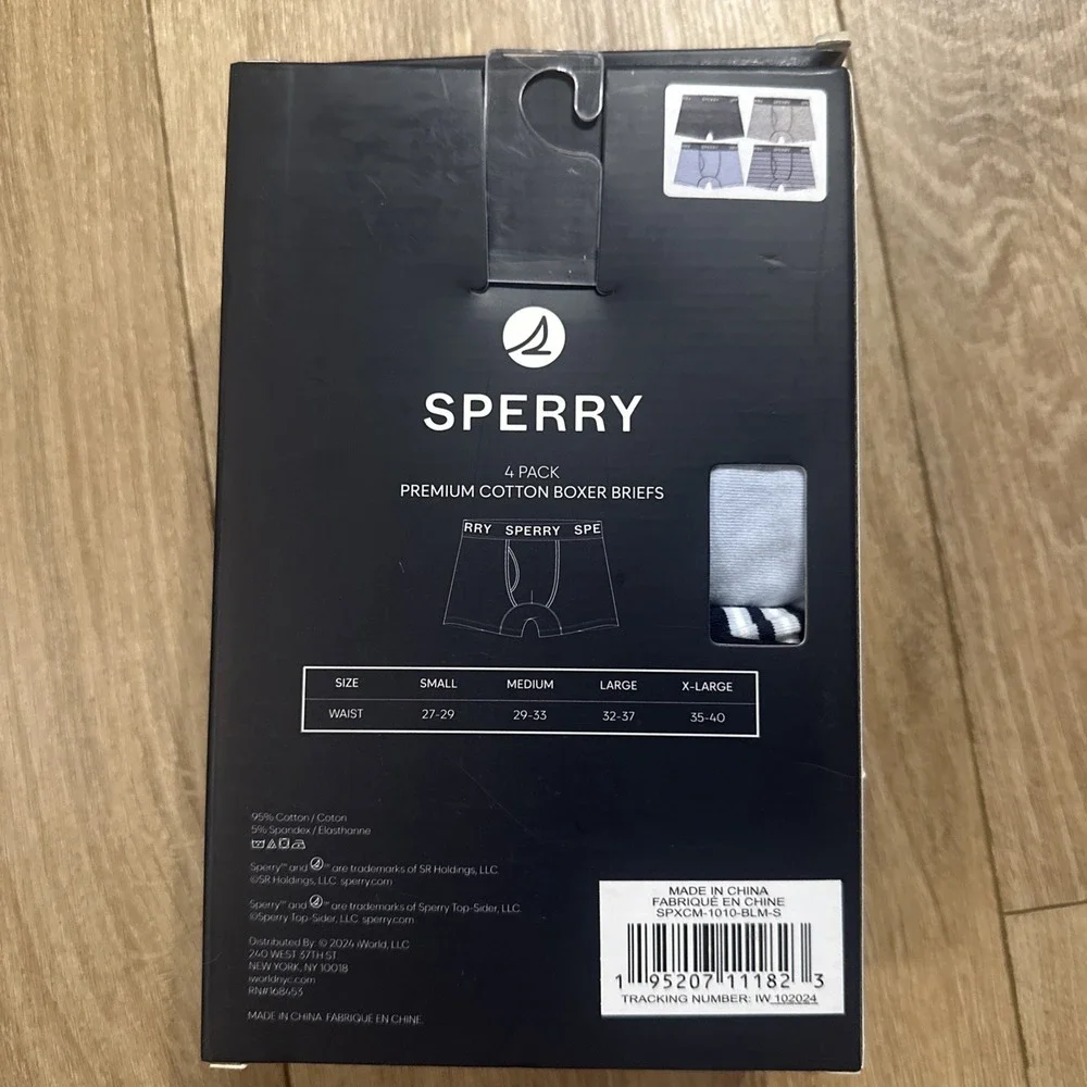Sperry Men's Boxer Briefs Premium Cotton‎ 4 Pack Blue/Gray Small 27-29 NIB